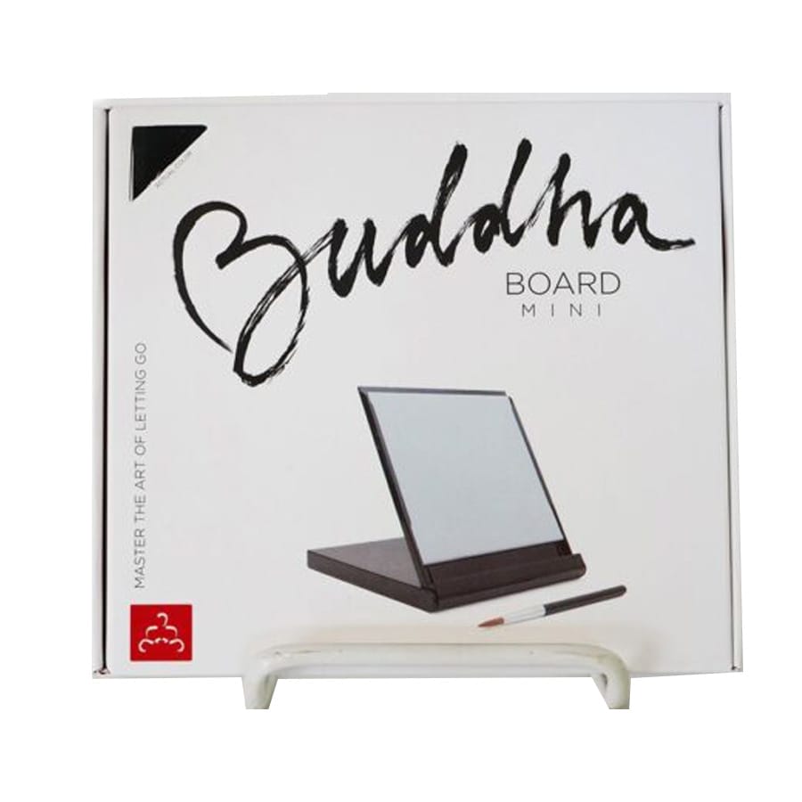 Image of a Buddha Board - Mini in its packaging. The box displays an image of the board along with stylized text stating 