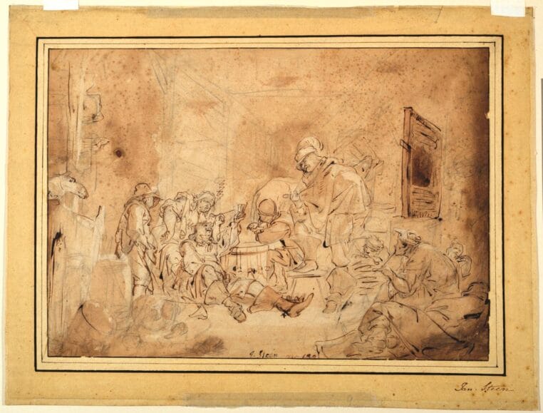 Maerten Stoop (Dutch, c. 1618/20–1647), Cavalry Soldiers, c. 1644, sepia and wash on paper. MacKenzie Art Gallery, University of Regina Collection, gift of Mr. Norman MacKenzie.