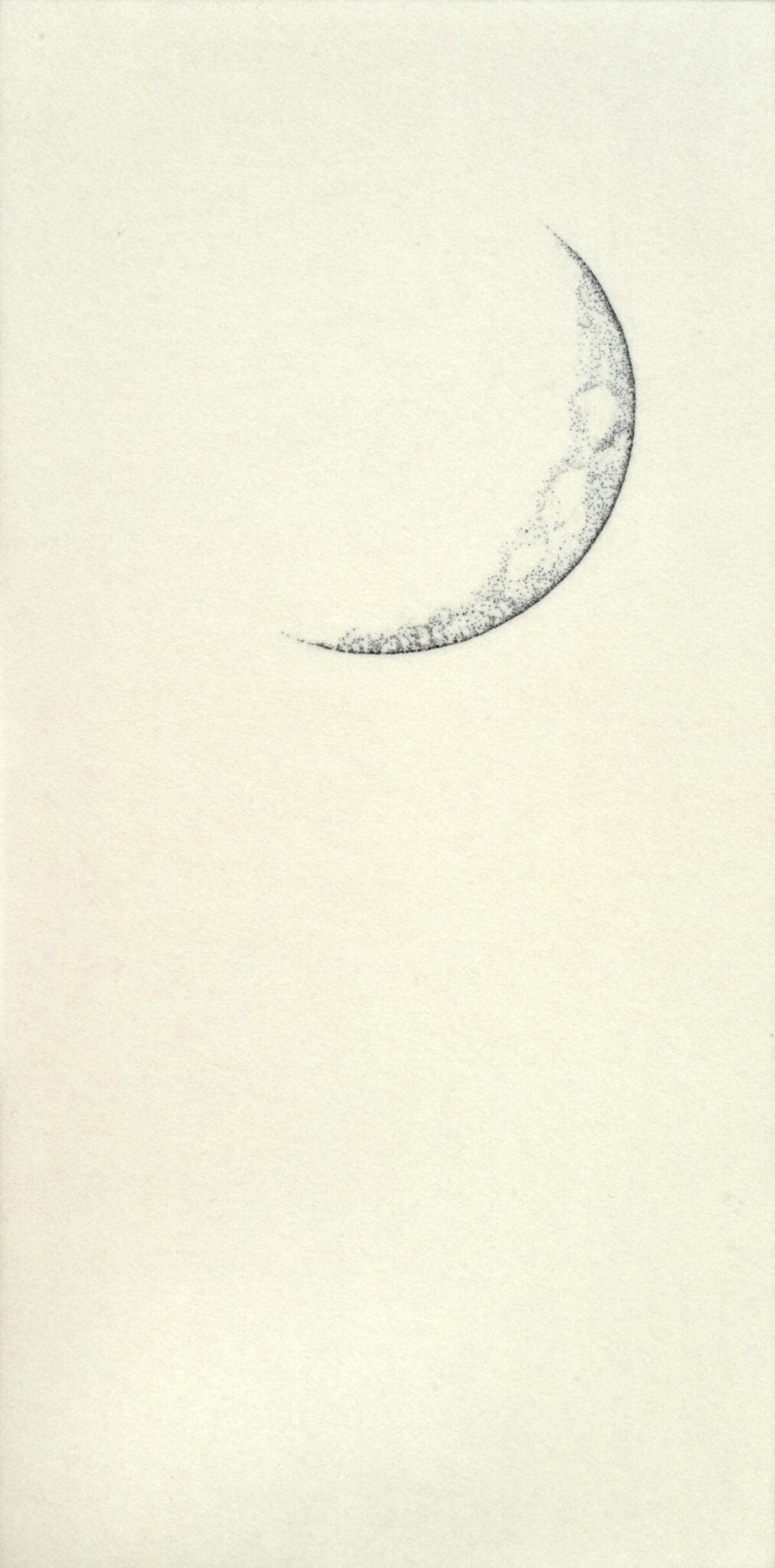 A minimalist illustration of a crescent moon located in the upper right corner of a light beige background. The moon is depicted with fine, detailed strokes, creating a soft, almost ethereal appearance—reminiscent of artistry showcased at MacKenzie Gala SENSORIA.