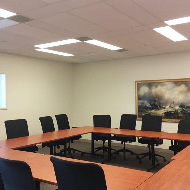 Classroom with Board meeting set-up.