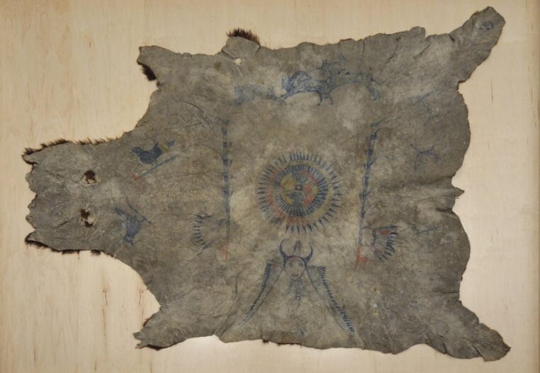Tatanka Iyotake (Sitting Bull), Buffalo Robe, c. 1877 - 1881. Pigment on American bison hide. Courtesy of the State Historical Society of North Dakota.
