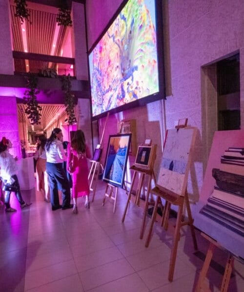 Art pieces on display for the art auction