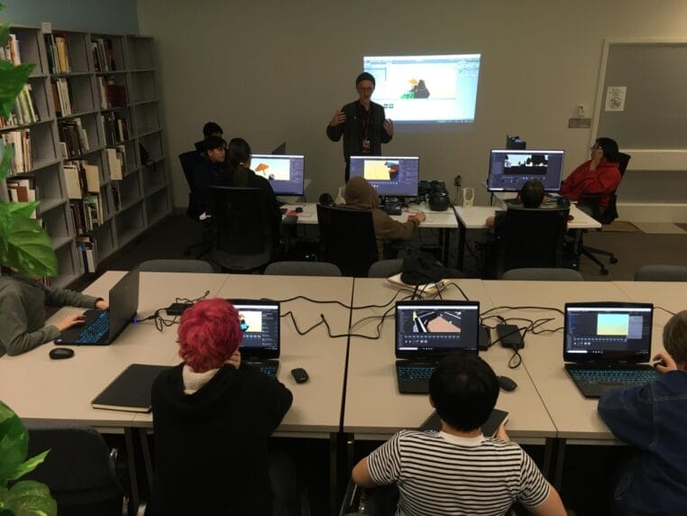 Students designing elements with Unity3D.