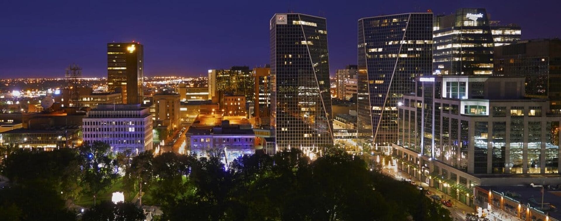 Night time skyline Regina downtown view
