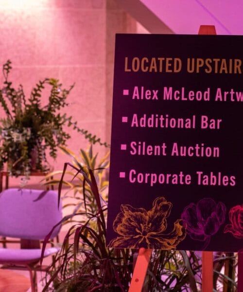 A signboard indicating directions for an event reads: 