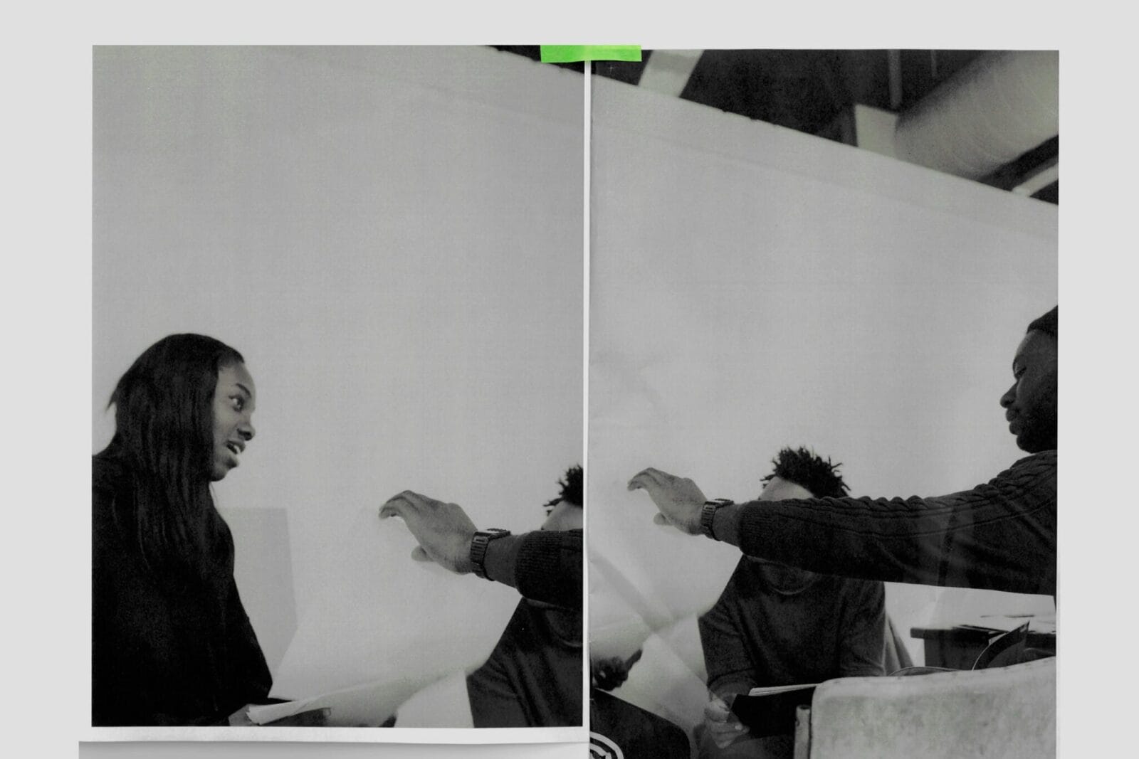 Two photos side by side of subjects in black and white.