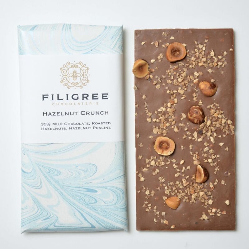 A Filigree Chocolaterie bar labeled 