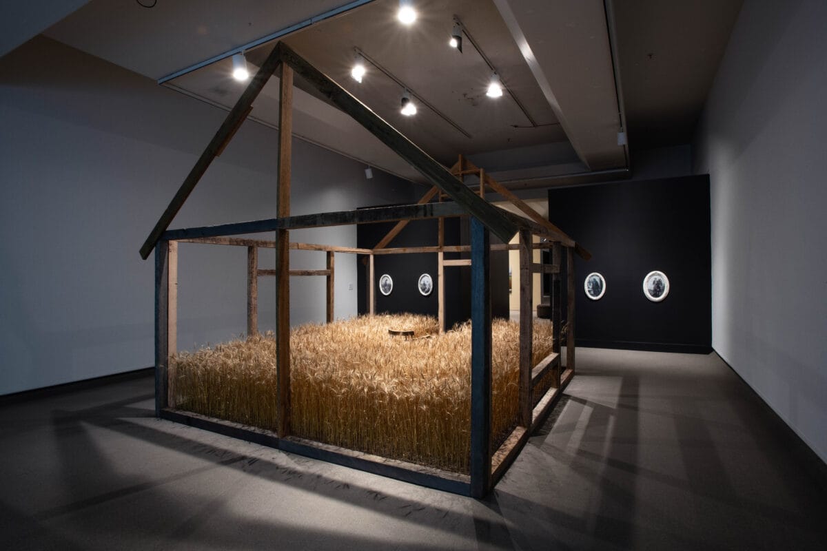 Install shot of exhibition Joi T. Arcand: ayâtaskisow, Photo Don Hall.