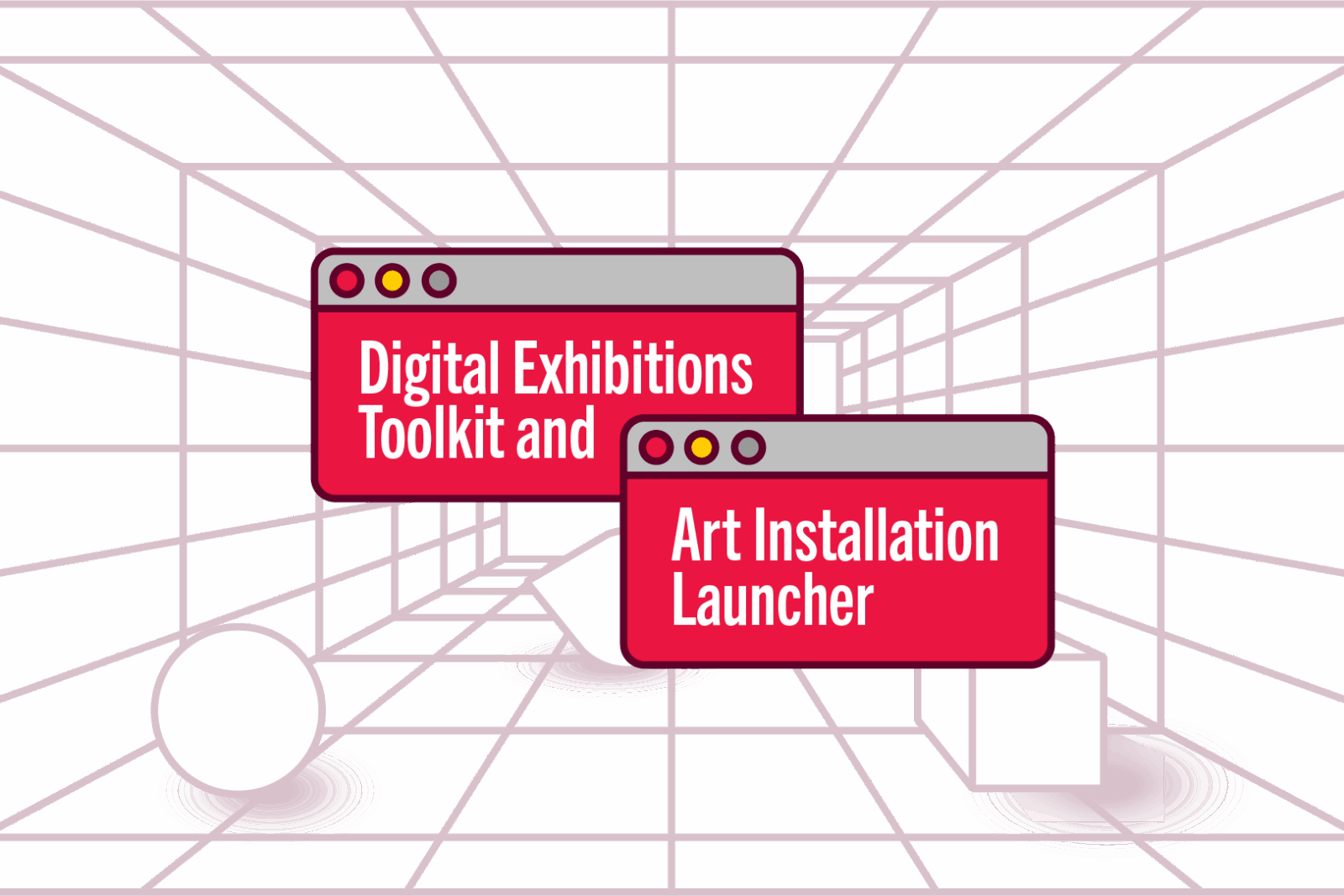 Futuristic digital art concept exploring digital art learning with two floating browser windows. One reads 