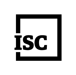 A black outline of a square with the letters "ISC" in bold black font partially overlapping the left side of the square, all on a light gray background.