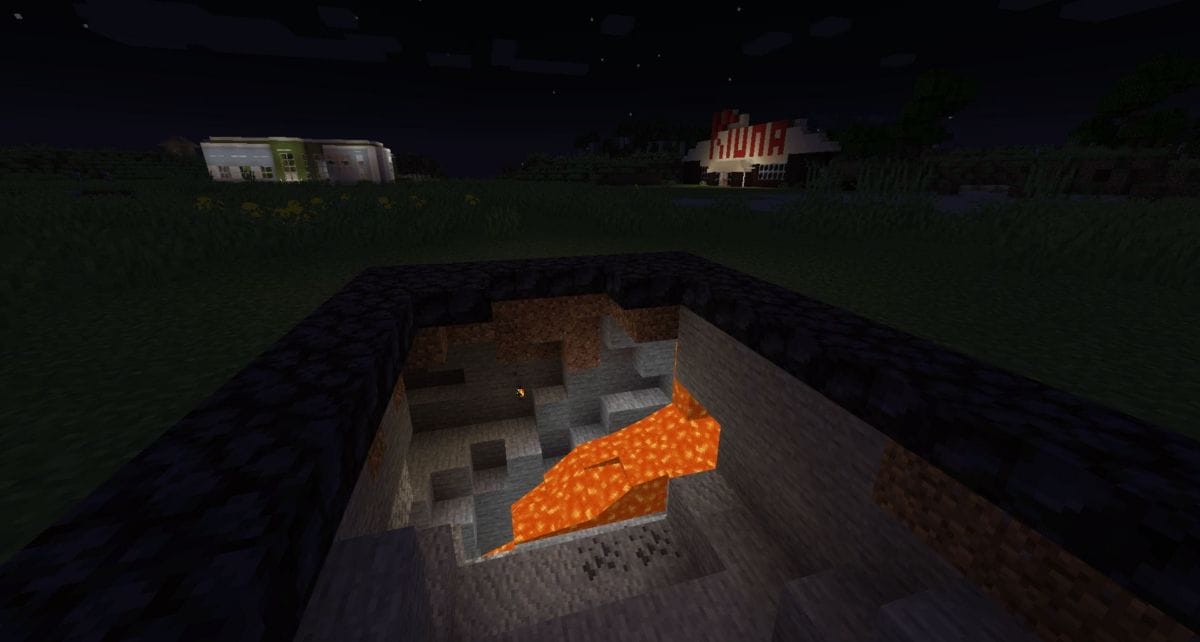 Screenshot of Minecraft cave with lava